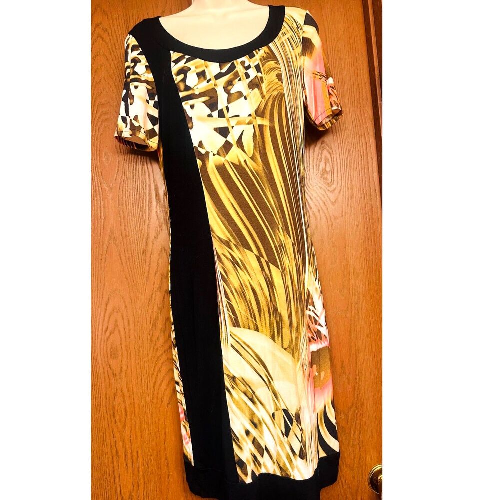 NWT SATHIA-Italy Vibrant Abstract Tropical Printed Sheath Bodycon Short Dress 42